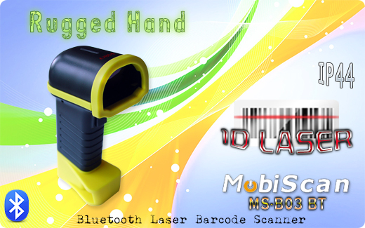 MobiScan Rugged Hand MSB03 Bluetooth 2.0  MOBISCAN MS-B03 Skaner 1D Laser Bezprzewodowy Bluetooth 2.0 Porczny MobiSCAN IP44  Kompatybilny Windows Android  mobilator.pl New Portable Devices Mobilne Skanery kodw kreskowych