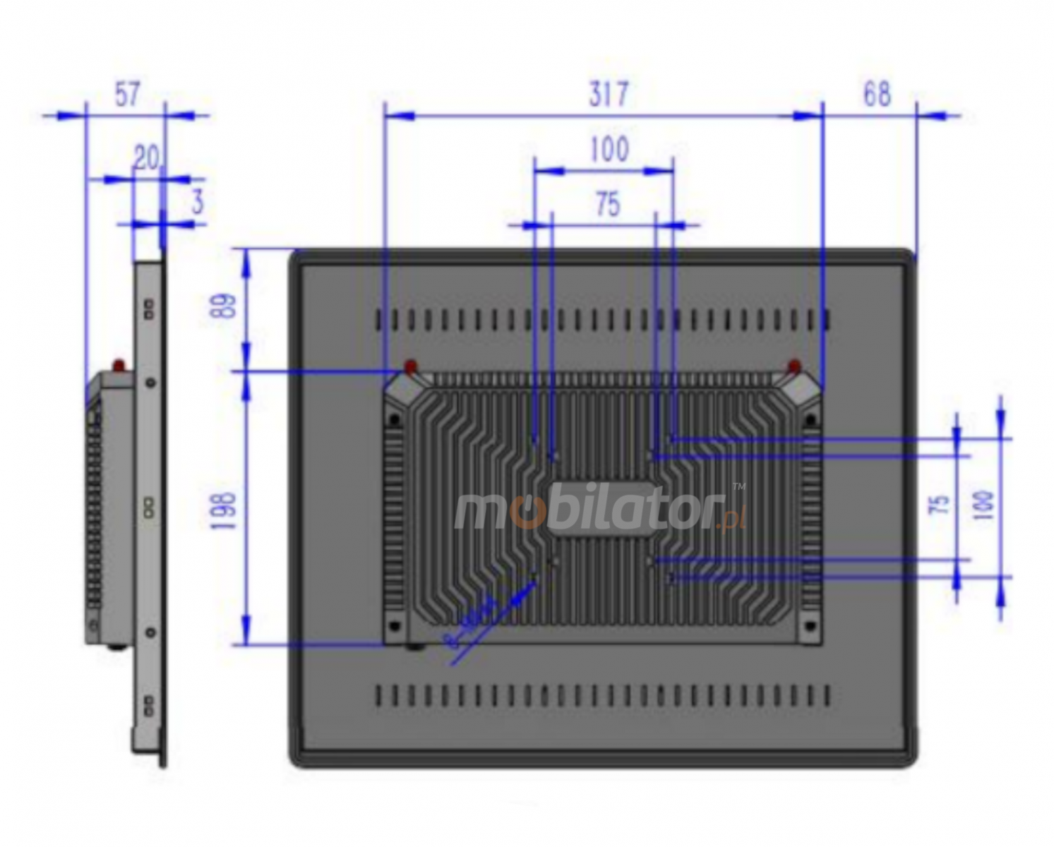 Dimensions of the industrial plate BIBOX-190PC2