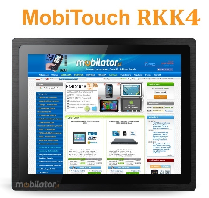 MobiTouch 8RKK4 - rugged touch panel computer for production with an 8-inch capacitive touch screen and Android 7.1 - standard IP65 on the front part of the housing 