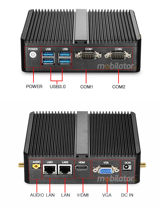 Computer Industry Komputer Przemysowy Fanless MiniPC yBOX GX30 - 2995U v.4 new design connectors rs232 com mobilator fast 2 lan rj45