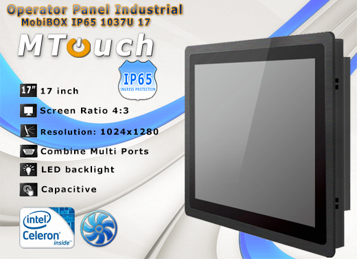 MTouch Operatorski Panel Przemyslowy MobiBOX IP65 1037U 17 Komputer panelowy Panel PC  Przemysowy komputer panelowy Ekran rezystancyjny 5 wire resistive wywietlacz 17 cali mobilator.pl New Portable Devices Windows RS-232 COM VGA HDMI Intel Celeron 