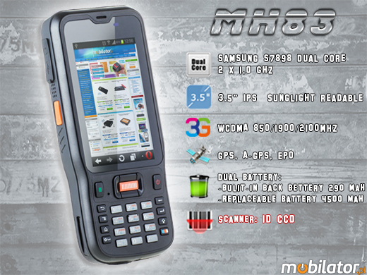 Przemysowy Kolektor Danych MobiPad MH83 RUGGED DATA COLLECTOR MH-83 rfid LF HF 3g wcdma gsm 1d barcode scanner czytnik kodow kreskowych 1d 2d