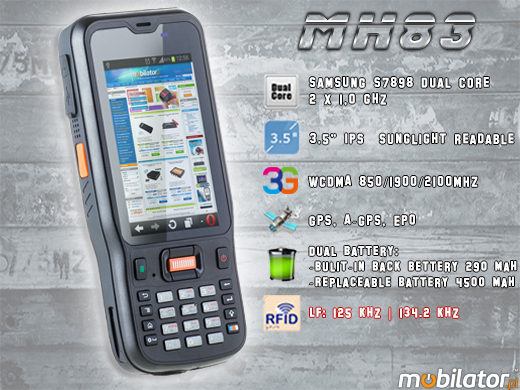 Przemysowy Kolektor Danych MobiPad MH83 RUGGED DATA COLLECTOR MH-83 rfid LF HF 3g wcdma gsm 1d barcode scanner czytnik kodow kreskowych 1d 2d