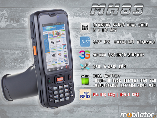 Przemysowy Kolektor Danych MobiPad MH83 RUGGED DATA COLLECTOR MH-83 rfid LF HF 3g wcdma gsm 1d barcode scanner czytnik kodow kreskowych 1d 2d