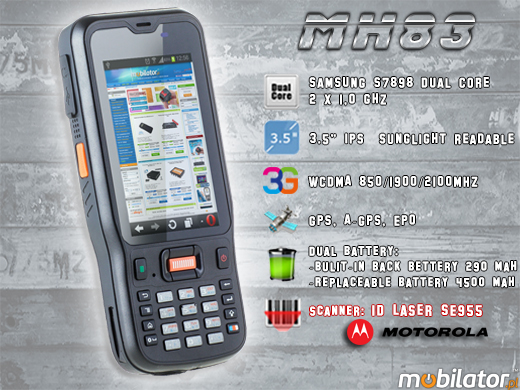 Przemysowy Kolektor Danych MobiPad MH83 RUGGED DATA COLLECTOR MH-83 rfid LF HF 3g wcdma gsm 1d barcode scanner czytnik kodow kreskowych 1d 2d