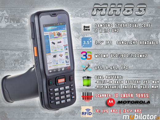 Przemysowy Kolektor Danych MobiPad MH83 RUGGED DATA COLLECTOR MH-83 rfid LF HF 3g wcdma gsm 1d barcode scanner czytnik kodow kreskowych 1d 2d