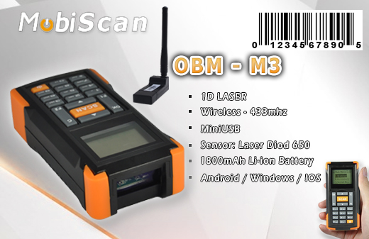 MobiScan  OBM-M3  Bluetooth MOBISCAN OBM-M3B Skaner 1D Laser Bezprzewodowy Bluetooth Porczny MobiSCAN  Kompatybilny Windows Android IOS mobilator.pl New Portable Devices Mobilne Skanery kodw kreskowych MINI