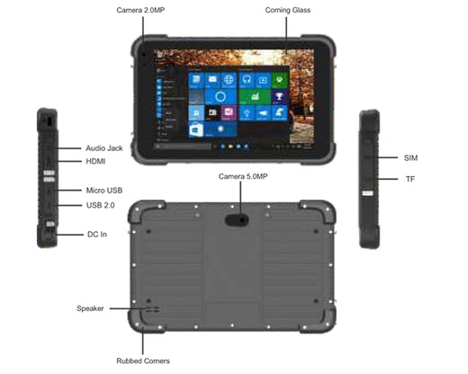 Strengthened Rugged Tablet Emdoor EM-T86 Connectors