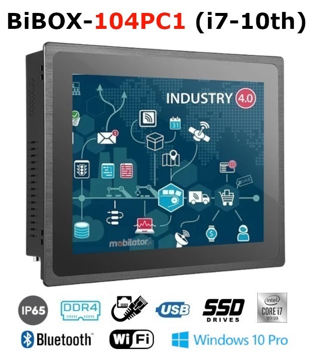 BiBOX-104PC1 (i7-10th) Industrial PanelPC with modern i7-10510U processor with WiFi + Bluetooth module. WINDOWS 10 PRO license