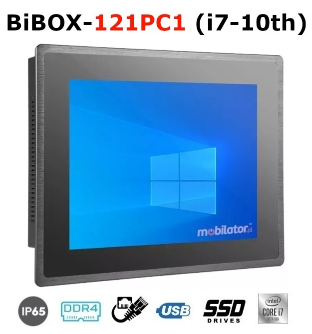 BiBOX-121PC1 (i7-10th) Industrial PanelPC with modern i7-10510U processor with IP65 resistance standard per screen (1xLAN, 4xUSB)