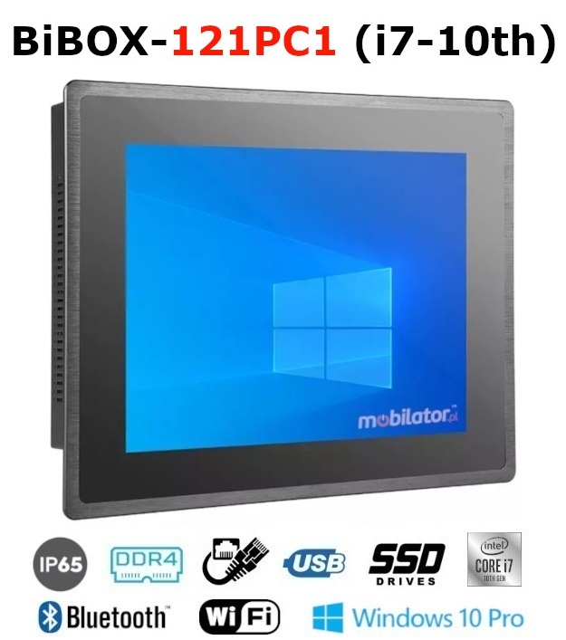 BiBOX-121PC1 (i7-10th) Industrial PanelPC with modern i7-10510U processor with WiFi + Bluetooth module. WINDOWS 10 PRO license