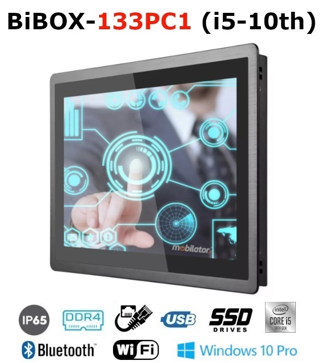 BiBOX-133PC1 (i5-10th) Industrial PanelPC with modern i5-10210U processor with WiFi + Bluetooth module. WINDOWS 10 PRO license