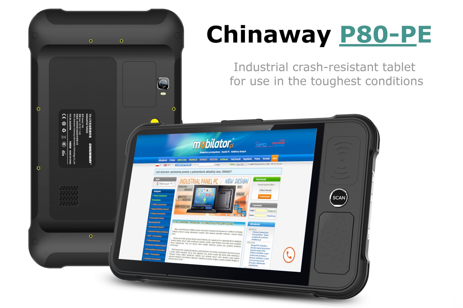 Chainway P80-PE v. 4- Versatile tablet with UHF RFID code reader on the back with 15m action range, NFC, Qualcomm processor