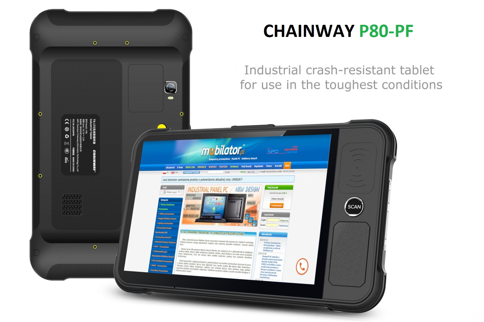 Chainway P80-PF  Industrial Tablet with 8-inch screen, Android 9. 0 GMS, Gorilla Glass Protection