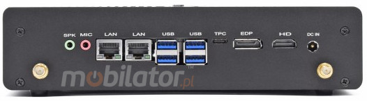 HyBOX TH55 rear panel connectors of a high-performance good MiniPC for transport use