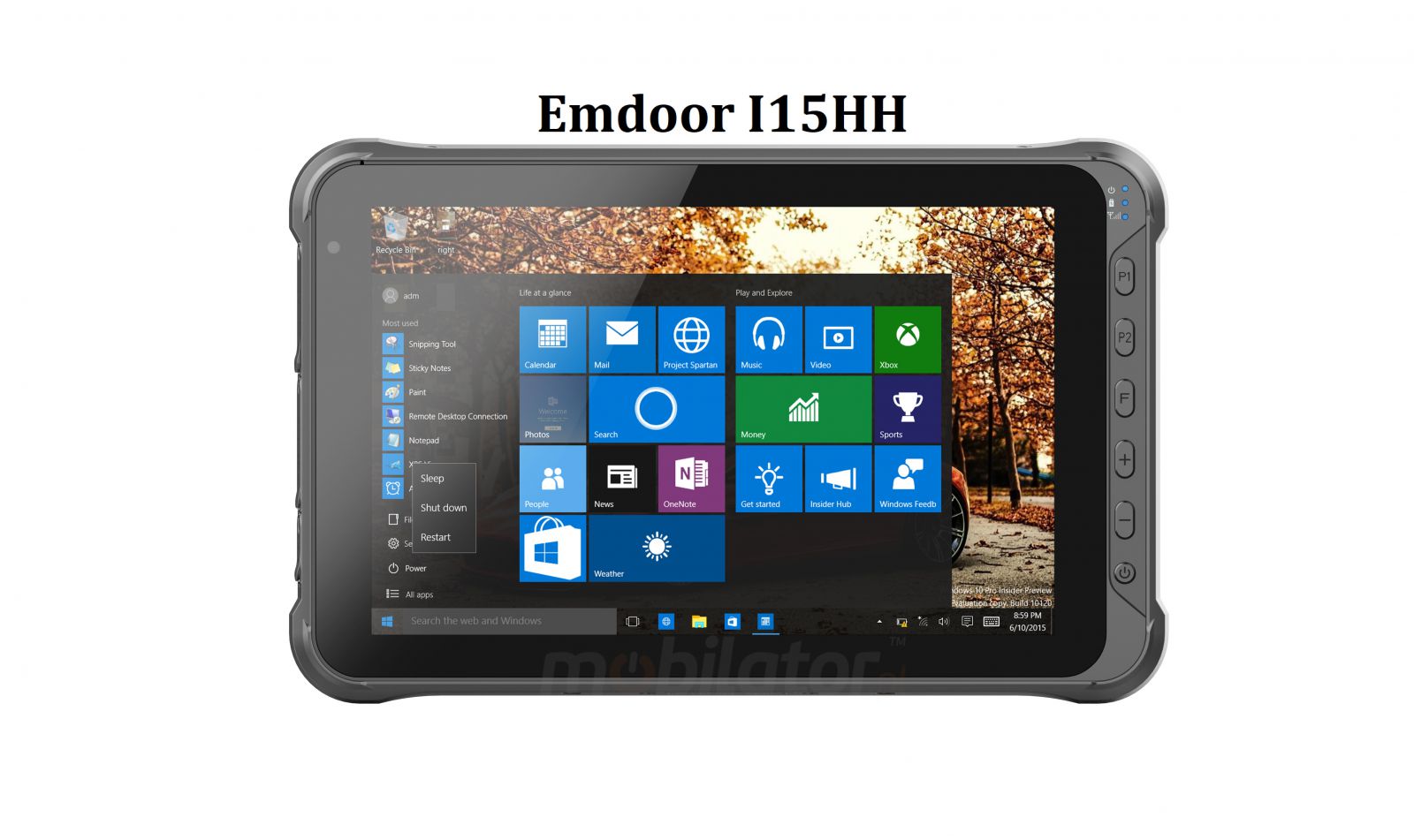 Emdoor I15HH v.16 - Drop-proof tablet with Windows 10 Home, BT 4.2, 4G, 128GB hard drive, 4GB RAM, 2D Honeywell and UHF code reader 