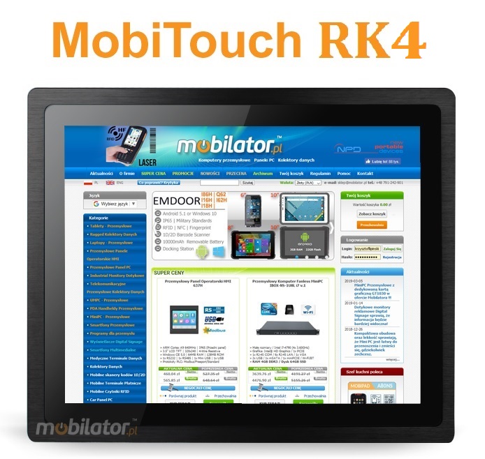 MobiTouch 156RK4 - 15.6 inch Rugged Fanless Industrial Touch Panel PC with Android 7.1, IP65 standard on the front of the case 