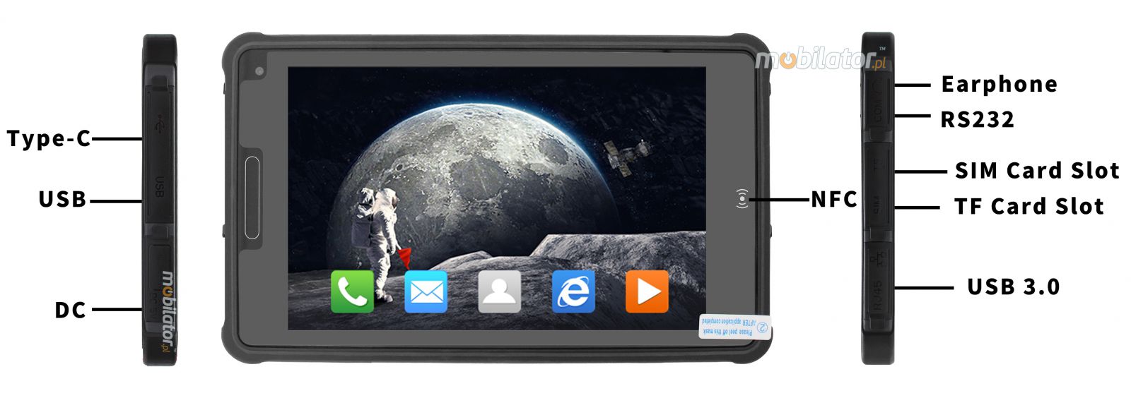 MobiPAD 8TS-5A - Outdoor resistant industrial tablet with Android 11, Full HD 8 inch screen, 8-core 2.0GHz processor, 4GB RAM, LTE 4G, WiFi, IP65 standard, water and dust resistant, ideal for construction site, mine and field work