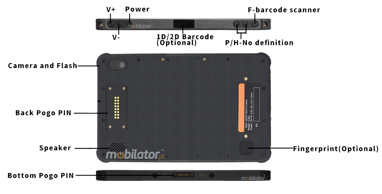 MobiPAD 8TS-5A - Rugged tablet for work in harsh environments, 8 inch 1920x1200 screen, Android 11, 8x2.0GHz processor, 4GB RAM, IP65 resistance, LTE 4G, rear camera 13mpx, ideal for use by fire brigade, in warehouses and in the field