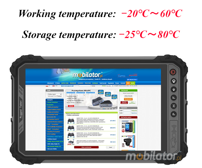 MobiPAD 9TS-J - tablet for the warehouse, rugged tablet with NFC and 2D scanner Newland N1, Intel Celeron N4500 2x2.8GHz, Windows 10, 8GB RAM, 256GB ROM, 8 inch touch screen, IP65