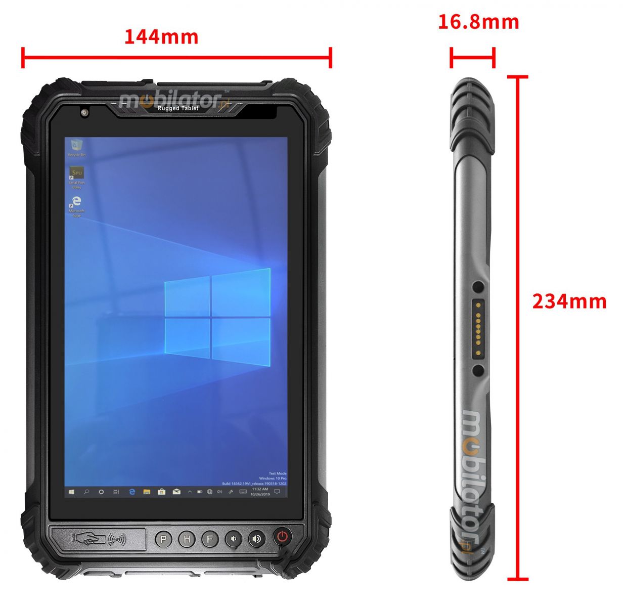 MobiPAD 9TS-J - rugged tablet with 1000 nits screen, high-precision GPS, UHF RFID 3-4 meters, NFC, Newland N1 2D scanner, fingerprint reader, Intel Celeron N4500 processor 2x2.8GHz, Windows 10, 8 inches, 4GB RAM, 64GB ROM, IP65