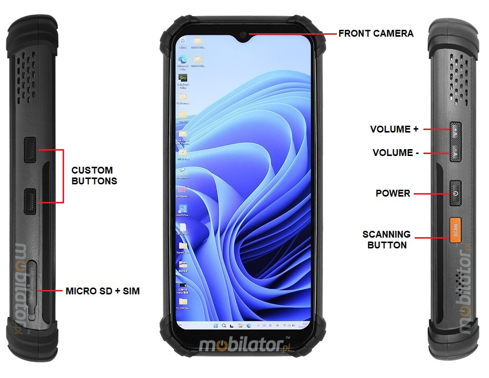 MobiPAD HS6 - Ruggedized industrial collector with Intel Celeron N100, 6.5 inch, Windows 11, 8GB RAM, 256GB ROM, NFC, GPS, Bluetooth 5.0, 4G LTE, 1600x720, 410 nits, resistant to extreme conditions, IP67 standard