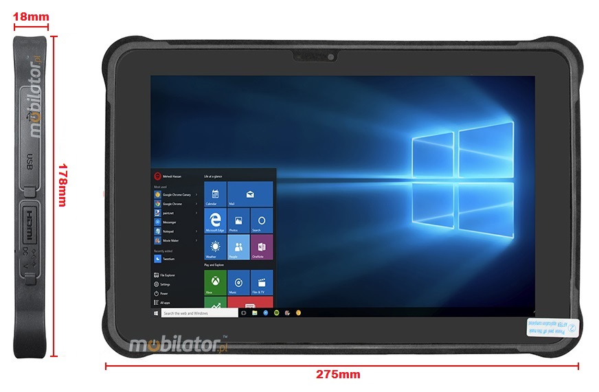 MobiPAD JST11 - Industrial tablet with 10.1-inch 1920x1200 screen, Windows 10, Intel N5100 processor, GPS, NFC, 4G, RJ45, USB 3.0, WiFi, Bluetooth, Honeywell N4680 2D scanner, 5MPx/13MPx, designed for work in harsh conditions