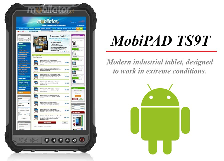 MobiPAD TS9T - rugged industrial tablet, waterproof and dustproof with IP65 standard, 8GB RAM, 256GB ROM, 8-core processor, Android 10, 8-inch 1920x1200 screen, 5G, 4G LTE, Bluetooth 5.0, GPS