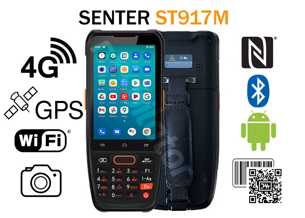 SENTER ST917M v. 2 – Robust, waterproof and dustproof data collector with 4G, NFC, BT and WIFI and 2D scanner Honeywell N5703