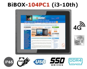 BiBOX-104PC1 (i3-10th) v.4 - Computer panel with IP65 (water and dust resistance on the front of the device) with 256 GB SSD, 4G technology, 1xLAN, 4xUSB