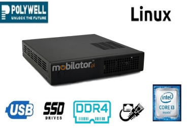Polywell-HM170L4 i3 v.1 - MiniPC dla przemysu w odpornej metalowej obudowie, wyposaony w nowoczesny dysk SSD; z wydajnym procesorem Intel Core i3, czterema portami LAN, HDMi, DP I VGA